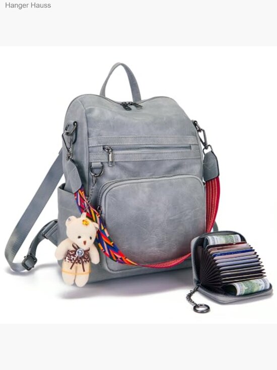 PU Leather Convertible Backpack Purse Travel Shoulder Bag with Bear Charm main image 6
